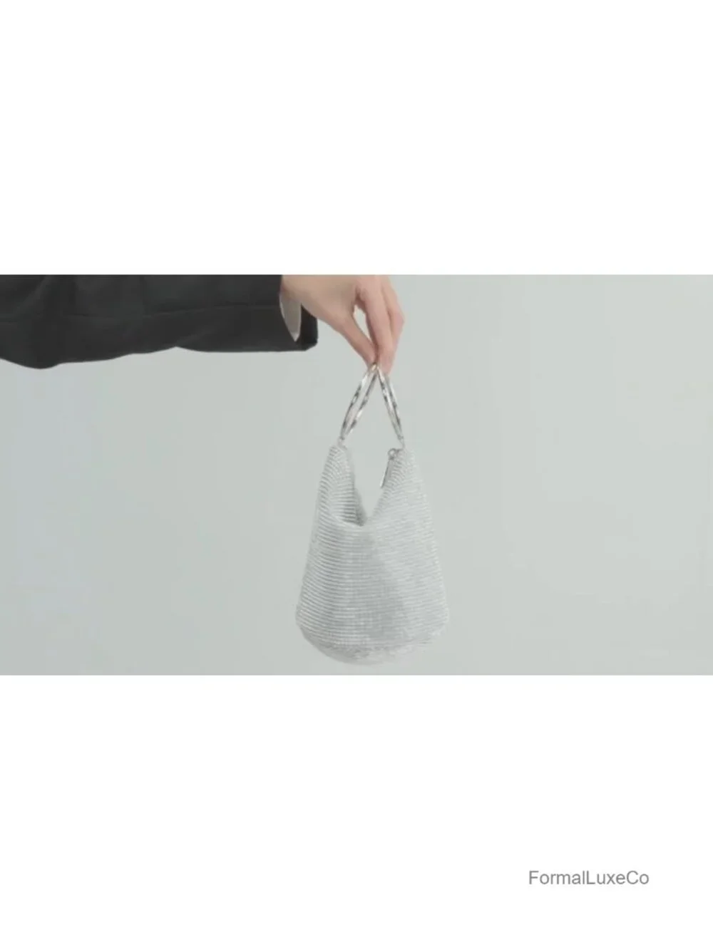 Rhinestone Top Handle Evening Bag Sparkly Clutch Purse Mini Bucket Handbag for